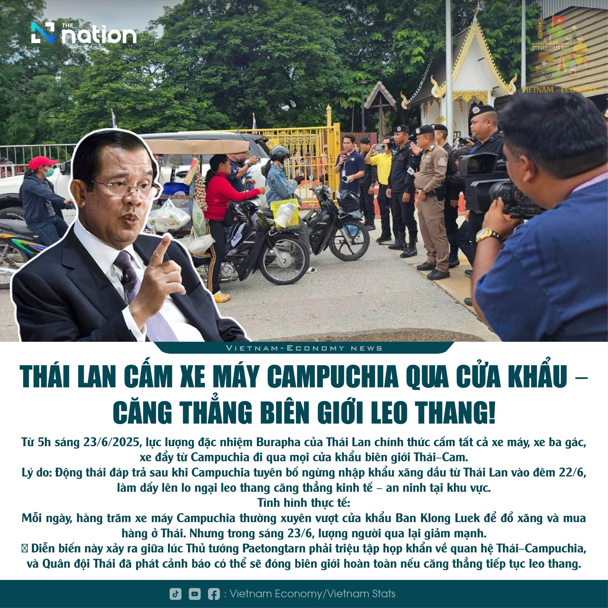 Thái Lan cấm xe máy Campuchia qua cửa khẩu – Căng thẳng biên giới leo thang!