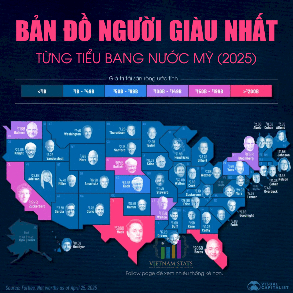 Bản đồ người giàu nhất nước mỹ theo từng tiểu bang