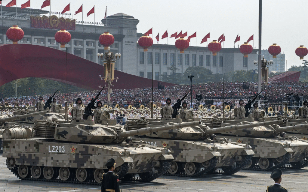 Cuộc duyệt binh nhân dịp kỷ niệm 70 năm thành lập nước Cộng hòa Nhân dân Trung Hoa, được tổ chức tại Quảng trường Thiên An Môn
Nguồn ảnh: Kevin Frayer/Getty Images.